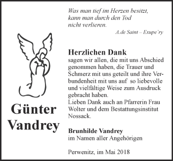 Traueranzeige von Günter Vandrey von Märkische Oderzeitung