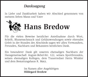 Traueranzeige von Hans Bredow von Märkische Oderzeitung