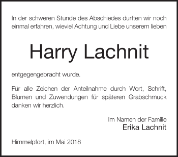 Traueranzeige von Harry Lachnit von Märkische Oderzeitung