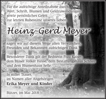 Traueranzeige von Heinz-Gerd Meyer von Märkische Oderzeitung