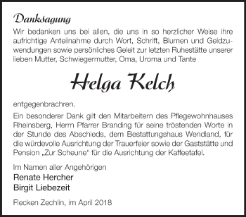 Traueranzeige von Helga Kelch von Märkische Oderzeitung