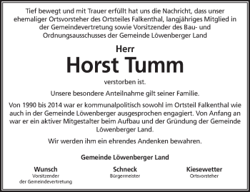 Traueranzeige von Horst Tumm von Märkische Oderzeitung