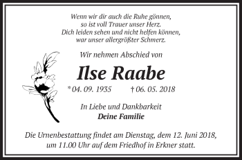 Traueranzeige von Ilse Raabe von Märkische Oderzeitung