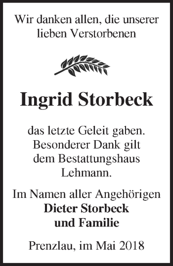 Traueranzeige von Ingrid Storbeck von Märkische Oderzeitung