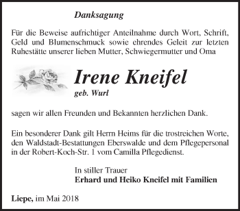 Traueranzeige von Irene Kneifel von Märkische Oderzeitung