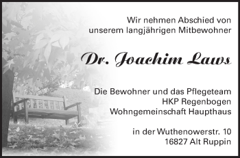 Traueranzeige von Joachim Laws von Märkische Oderzeitung