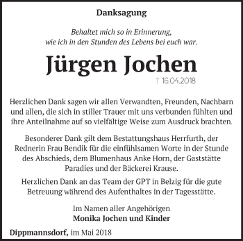 Traueranzeige von Jürgen Jochen von Märkische Oderzeitung