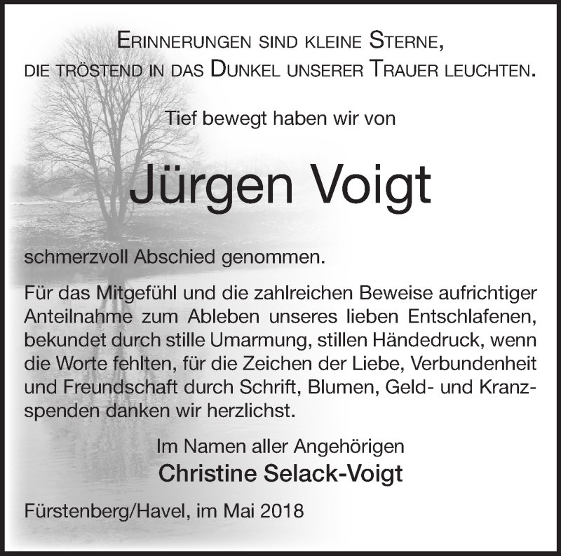  Traueranzeige für Jürgen Voigt vom 26.05.2018 aus Märkische Oderzeitung