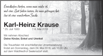 Traueranzeige von Karl-Heinz Krause von Märkische Oderzeitung