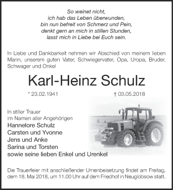 Traueranzeige von Karl-Heinz Schulz von Märkische Oderzeitung