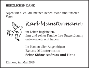 Traueranzeige von Karl Münstermann von Märkische Oderzeitung