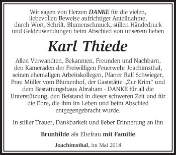 Traueranzeige von Karl Thiede von Märkische Oderzeitung