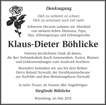 Traueranzeige von Klaus-Dieter Böhlicke von Märkische Oderzeitung