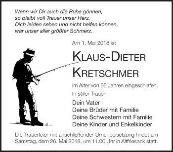 Traueranzeige von Klaus-Dieter Kretschmer von Märkische Oderzeitung