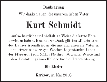 Traueranzeige von Kurt Schmidt von Märkische Oderzeitung