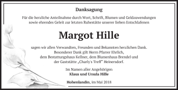 Traueranzeige von Margot Hille von Märkische Oderzeitung