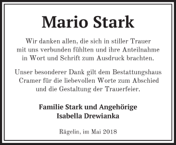 Traueranzeige von Mario Stark von Märkische Oderzeitung