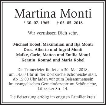 Traueranzeige von Martina Monti von Märkische Oderzeitung