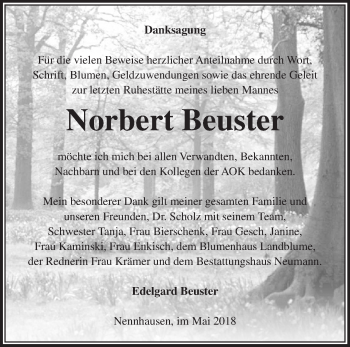 Traueranzeige von Norbert Beuster von Märkische Oderzeitung