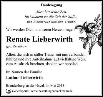 Traueranzeige von Renate Lieberwirth von Märkische Oderzeitung