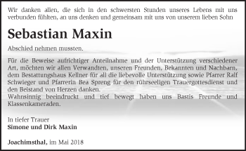 Traueranzeige von Sebastian Maxin von Märkische Oderzeitung