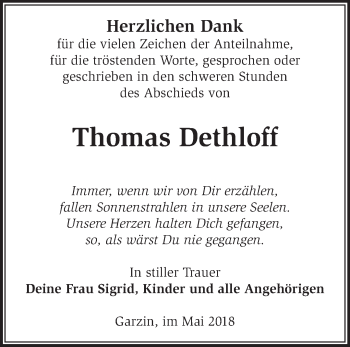 Traueranzeige von Thomas Dethloff von Märkische Oderzeitung