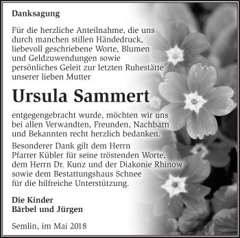 Traueranzeige von Ursula Sammert von Märkische Oderzeitung