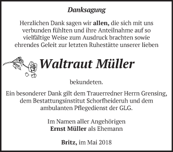 Traueranzeige von Waltraut Müller von Märkische Oderzeitung