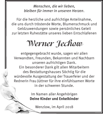 Traueranzeige von Werner Jechow von Märkische Oderzeitung