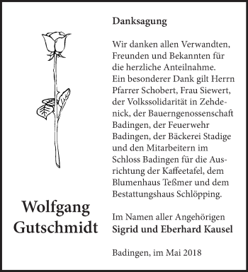 Traueranzeige von Wolfgang Gutschmidt von Märkische Oderzeitung