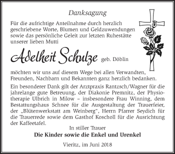 Traueranzeige von Adelheit Schulze von Märkische Oderzeitung