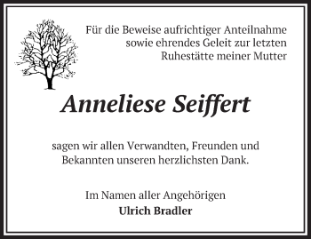 Traueranzeige von Anneliese Seiffert von Märkische Oderzeitung