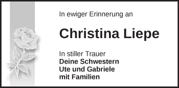 Traueranzeige von Christina Liepe von Märkische Oderzeitung