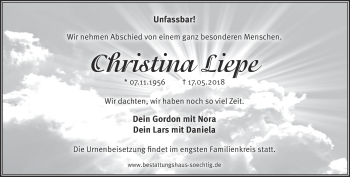 Traueranzeige von Christina Liepe von Märkische Oderzeitung