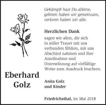 Traueranzeige von Eberhard Golz von Märkische Oderzeitung