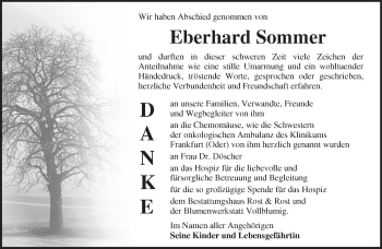 Traueranzeige von Eberhard Sommer von Märkische Oderzeitung