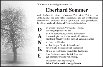 Traueranzeige von Eberhard Sommer von Märkische Oderzeitung