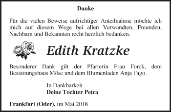 Traueranzeige von Edith Kratzke von Märkische Oderzeitung