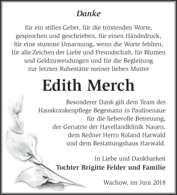 Traueranzeige von Edith Merch von Märkische Oderzeitung