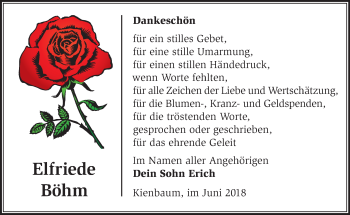 Traueranzeige von Elfriede Böhm von Märkische Oderzeitung