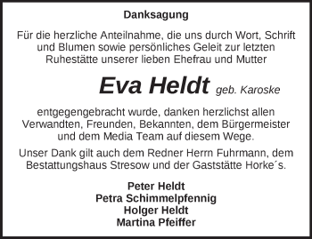 Traueranzeige von Eva Heldt von Märkische Oderzeitung