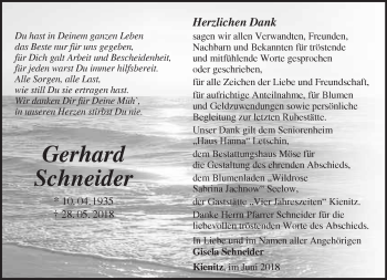 Traueranzeige von Gerhard Schneider von Märkische Oderzeitung