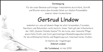 Traueranzeige von Gertrud Lindow von Märkische Oderzeitung