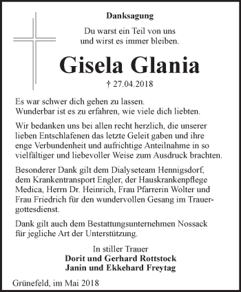 Traueranzeige von Gisela Glania von Märkische Oderzeitung