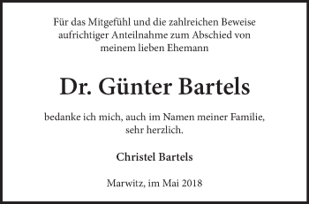 Traueranzeige von Günter Bartels von Märkische Oderzeitung