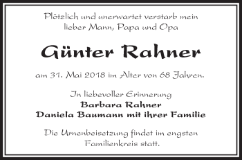 Traueranzeige von Günter Rahner von Märkische Oderzeitung