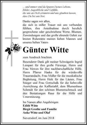 Traueranzeige von Günter Witte von Märkische Oderzeitung