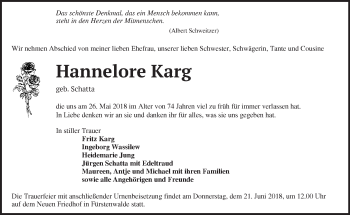 Traueranzeige von Hannelore Karg von Märkische Oderzeitung