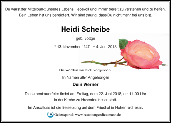 Traueranzeige von Heidi Scheibe von Märkische Oderzeitung