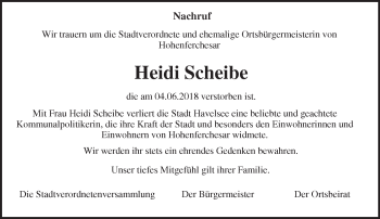 Traueranzeige von Heidi Scheibe von Märkische Oderzeitung